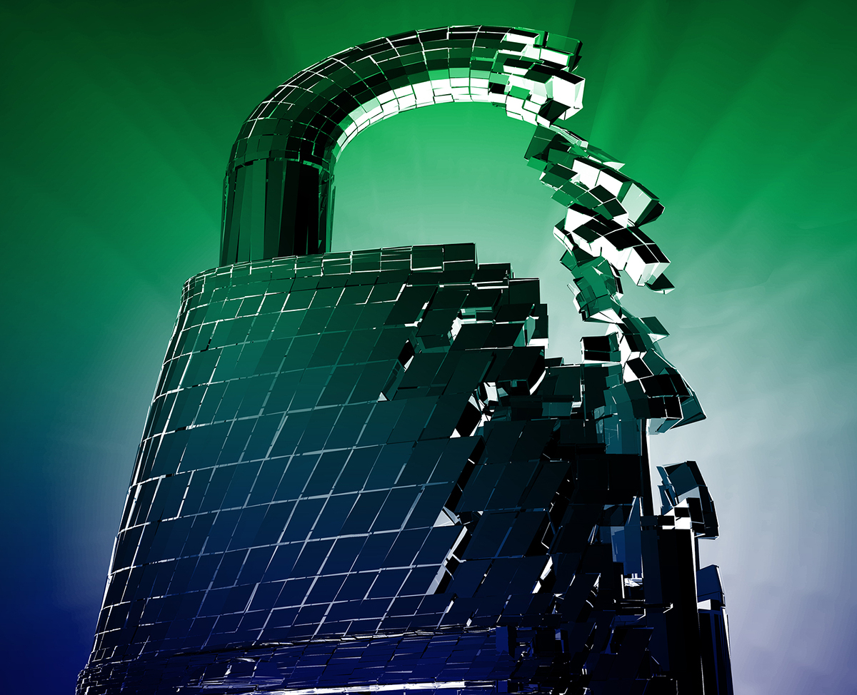 Hacking bypass compromised security with broken lock concept ill