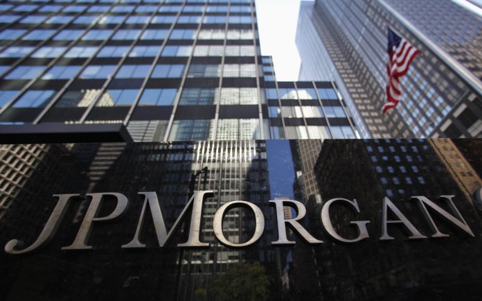JP Morgan Chase & Co sign outside headquarters in New York