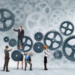 Conceptual image of businessteam working cohesively. Interaction