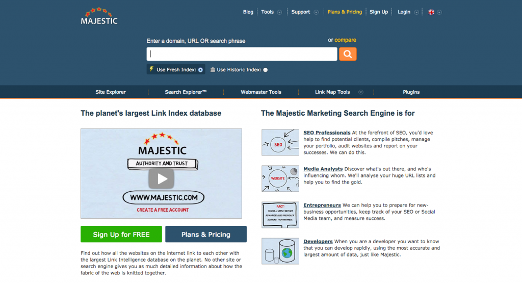 Majestic®  Marketing Search Engine and SEO Backlink Checker