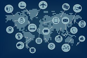Internet of things (IoT) world map with connected devices Internet of things (IoT) world map with connected devices