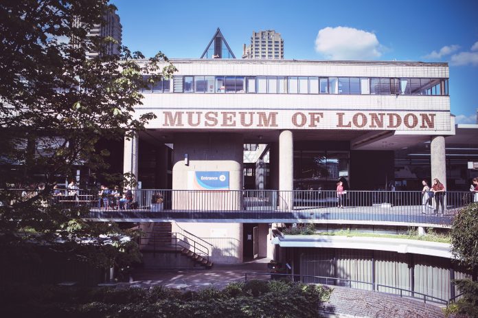 The Museum of London documents the history from prehistoric to modern times. The museum is located on London Wall, close to the Barbican Centre, London, UK Museum of London
