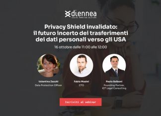 Webinar Diennea 'Privacy Shield invalidato - il futuro incerto dei trasferimenti dei dati personali verso gli USA'