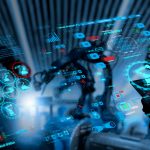 Factory,Female,Industrial,Engineer,Working,With,Automation,Robot,Arms,Machine