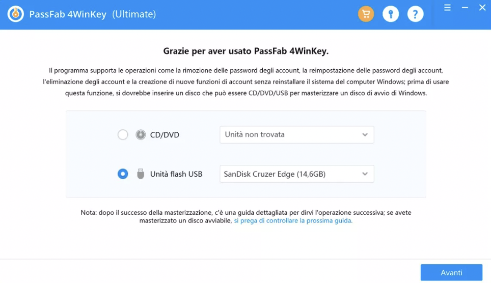 PassFab 4WinKey - password di windows 10 dimenticata