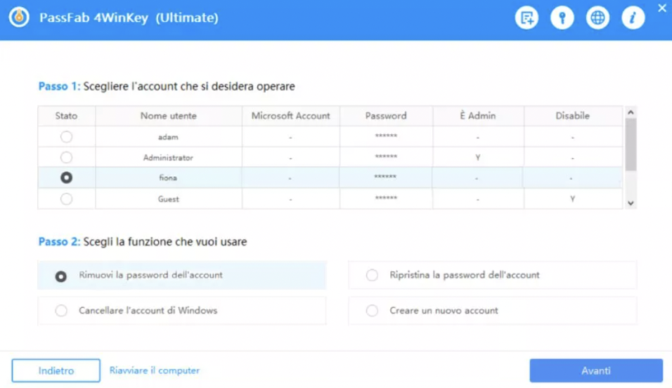 PassFab 4WinKey - password di windows 10 dimenticata