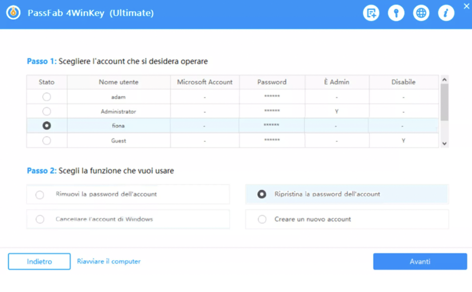 PassFab 4WinKey - password di windows 10 dimenticata