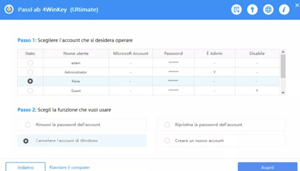 PassFab 4WinKey - password di windows 10 dimenticata