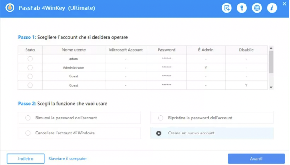 PassFab 4WinKey - password di windows 10 dimenticata