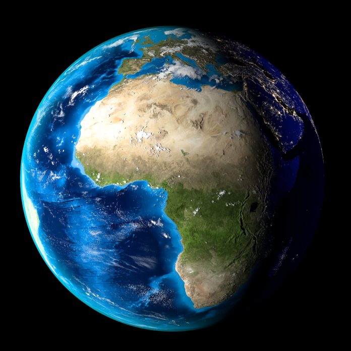 2023 Geography of Cryptocurrency Report-Chainalysis-Planet Earth with clouds, Europe and Africa. Black background. 3d Render 2023 Geography of Cryptocurrency Report-Chainalysis