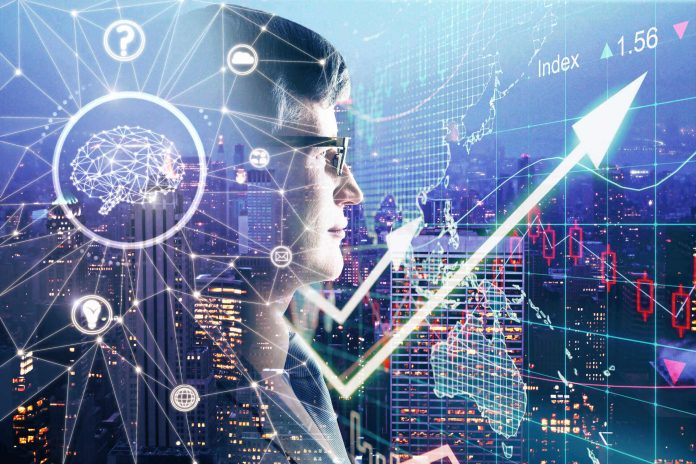 Side,Portrait,Of,Businessman,With,Polygonal,Brain,On,Abstract,Forex