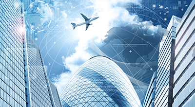 Business futuristic skyscraper banner with programm code Business futuristic skyscraper banner with programm code