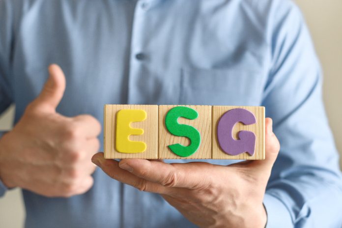 Wooden cube blocks with the abbreviation ESG in hands. sostenibilità - Schneider Electric