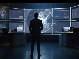 Business persons glow with success, globally connected digitally generated by AI