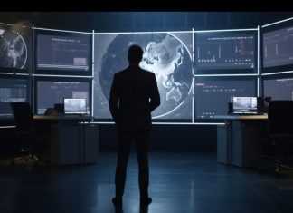 Business persons glow with success, globally connected digitally generated by AI