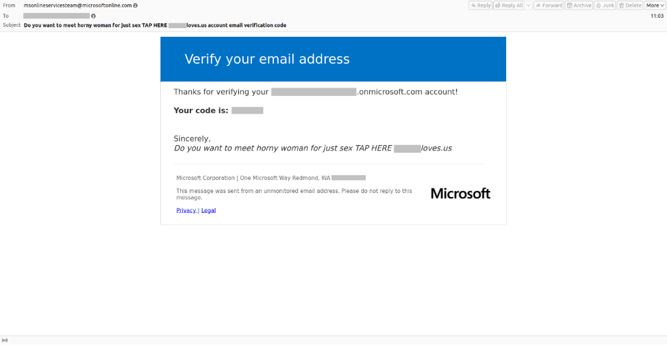 Esempio di un’e-mail ufficiale contenente un codice di verifica non richiesto e un messaggio inviato dai truffatori
